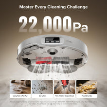 Load image into Gallery viewer, roborock Qrevo CurvX Robot Vacuum and Mop, 22,000Pa Suction, 3.14’’ Ultra Slim, Zero-Tangling Design, Reactive AI Obstacle Recognition, AdaptiLift Chassis, Auto Hot Water Mop Washing & Drying