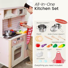 Load image into Gallery viewer, Tiny Land Kids Kitchen Playset, Height Adjustable Wooden Play Kitchen Set w/Real Lights & Sounds, 18 Pcs Toy Food & Cookware Accessories, Ideal Role Play Toy Gift for Toddlers Girls Ages 3-8, Pink