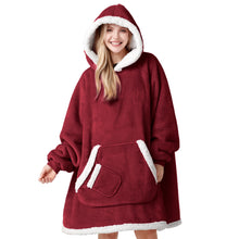 Load image into Gallery viewer, Giggling Getup Wearable Blanket Hoodie for Women Men Gifts for Women Mom Wife Sherpa Fleece Hooded Blanket Sweatshirt Warm Cozy Sherpa Wearable Throw with Pocket & Sleeves for Adult Standard Burgundy