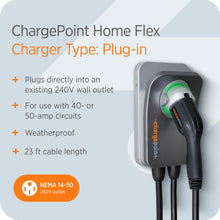Load image into Gallery viewer, ChargePoint HomeFlex Level 2 EV Charger J1772 - Fast Smart Battery Power Charging at Home for Electric Automobile Vehicles - NEMA 14-50 Plug for Electric Car