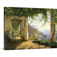 Load image into Gallery viewer, CANVAS ON DEMAND View to the Amalfi Coast Canvas Wall Art Print, European Window to a Mediterranean Seaside Town, Carl Frederic Aagaard Italian Landscape Painting, Italy Artwork, 40"x30"
