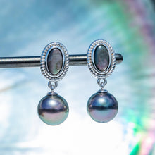 Load image into Gallery viewer, Mihiarii Tahitian Black Pearl Drop Dangle Earrings Sterling Silver Mother of Pearl Earring Birthday Anniversary Mothers Day Valentines Day Christmas Gifts for Mom Her Women