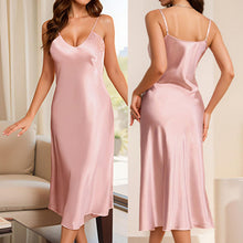 Load image into Gallery viewer, Satin Nightgown and Robe Sets for Women 2 Piece Sexy V-Neck Silk Slip Dress Long Chemise Sleepwear Pajamas with Belt Pink