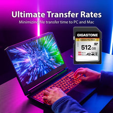 Load image into Gallery viewer, GIGASTONE 512GB SD Card, 4K Camera Pro MAX, A2 4K SDXC Memory Card High Speed 4K Ultra HD UHD Video Compatible with Canon Nikon Sony Pentax Kodak Olympus Panasonic Digital Camera, with 1 Mini case