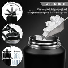 Load image into Gallery viewer, 1 Gallon Insulated Water Bottle with Sleeve - 128 Oz Stainless Steel Water Jug with Handle - Wide Mouth Water Flask with Camo Tactical Carrying Bag for Outdoors, Sport, Gym, Hiking (Black)