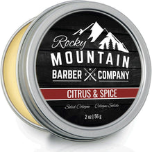 Load image into Gallery viewer, Rocky Mountain Barber Company Solid Cologne for Men – Citrus & Spice Scent – 2 Oz Size - Made with Coconut Oil, Shea Butter - Long-Lasting Scent