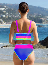 Load image into Gallery viewer, popvil High Waisted Bikini Sets for Women Tummy Control Swimsuits 3 Piece Bathing Suits Neon Swimwear with Skirt 2026 RoyalBlue S