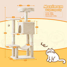 Load image into Gallery viewer, Sweetcrispy 44 Inch Cat Tree Tower, Cat Climbing Tower with Natural Sisal Scratching Posts, Hammock, Pet Condo for Indoor Cats and Kittens Play, Beige