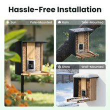 Load image into Gallery viewer, Birdfy Smart Bird Feeder with Camera, Solar Powered, 2K Live Stream, Bamboo Bird Feeder with Metal Guard, AI Bird Identification, Auto-Recorded Videos, Gift for Bird Lovers