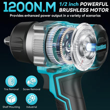 Load image into Gallery viewer, 1/2 Inch Cordless Impact Wrench, 900 Ft-lbs (1200 N·m) High Torque Brushless Impact Driver Gun, 2300 RPM, 2×4.0 Ah Batteries, LED Light, 4 Sockets, Variable Speed Power Tool for Car & Tire Removal
