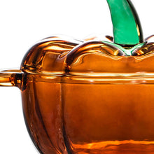 Load image into Gallery viewer, AFXGUSD Glass Candy Dish with Lid, Halloween Pumpkin Shaped Bowl, Food Storage Canister for Dried Fruit Snack, Decorative Candy Jar for Halloween Thanksgiving Fall Harvest Party, Orange