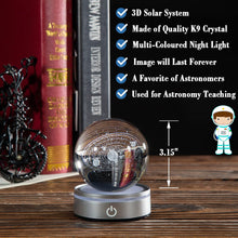 Load image into Gallery viewer, IFOLAINA 3D Solar System Crystal Ball Model Gift Space Astronomy Gift Planets Multicolor Universe Globe Ball Science Astrophysics Gift Night Light Kids Bedroom Adults Gift