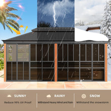Load image into Gallery viewer, EROMMY 12' X 20' Hardtop Sunroom, Galvanized Steel Double Roof Gazebo Solarium with Wood Grain Aluminum Frame & Detachable Windows, All-Weather Sun Room for Patio Deck Backyard