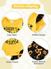 Load image into Gallery viewer, AMAWMW Baby Girl Clothes Set Daddys Girl Mommys World Ruffle Romper Top Floral Pants Newborn Infant Girl Outfit, D-Yellow, 12-18 Months