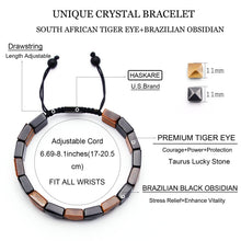 Load image into Gallery viewer, Protection Crystals Beaded Bracelets for Men, HASKARE Men Beads Bracelet Unique Gift Ideas, Real Stone Tiger Eye Obsidian Bracelet for Father Son Gifts Birthday Christmas, Handmade Drawstring Men Jewe