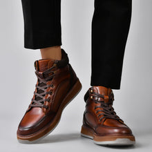 Load image into Gallery viewer, Men's Brown Leather Sneaker Boots Casual Oxford Boot Comfy Shoes for Men Mid-Top Lace Up Fashion Shoe 11