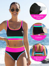 Load image into Gallery viewer, popvil High Waisted Bikini Sets for Women Tummy Control Swimsuits 3 Piece Bathing Suits Neon Swimwear with Skirt 2026