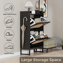 Load image into Gallery viewer, KFO Shoe Cabinet with 2 Handmade Natural Rattan Flip Drawers, Entryway Shoe Rack Storage Organizer for Sneakers, Slippers, Free Standing Shoe Racks, Black……