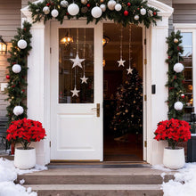 Load image into Gallery viewer, 2PCS Artificial Poinsettia Flower Topiary Trees with Lights,Christmas Topiary Balls Trees with Ground Spike,Pre-Lit Christmas Tree Urn Filler,UV Resistant Faux Poinsettias Bush for Porch,Yard Decor