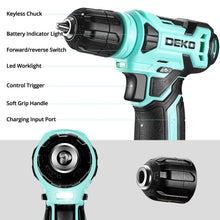 Load image into Gallery viewer, DEKOPRO Drill Set: Tool Set with 8V Cordless Drill, Home Tool Kit with Drill, Hand Tool Kits for Women 126 Piece, Turquoise