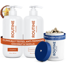 Load image into Gallery viewer, Routine Wellness Hair Thinning System, Anti-Thinning Shampoo & Conditioner Set (Coconut & Vanilla) + Hair Growth Supplement, Clinically Tested to Support Hair Growth
