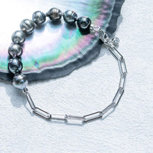 Load image into Gallery viewer, mihiarii Tahitian Black Pearl Link Bracelet Paperclip Chain Moissanite Sterling Silver 9MM Baroque Pearl Birthday Anniversary Mothers Day Valentines Day Christmas Gifts for Mom Her Women
