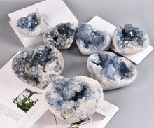 Load image into Gallery viewer, MOGEMT Large Raw Blue Celestite Crystal Geode Heart Shape Natural Healing Crystal Cluster Irregular Celestine Stone Home Decor 4-6 Lbs