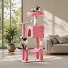Load image into Gallery viewer, Sweetcrispy 44 Inch Cats Tree Tower, Cat Climbing Tower with Natural Sisal Scratching Posts, Hammock, Pet Condo for Indoor Cats and Kittens Play, Pink