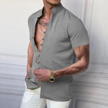 Load image into Gallery viewer, PORCLAY Men's Button Down Shirts 2025 Summer Casual Short Sleeve Linen Tops Regular Fit Collared Dress Shirt Blouses Grey 3XL