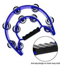 Load image into Gallery viewer, Musfunny Tambourine Double Row Metal Jingles Hand Held Percussion Tambourines Half-Moon Musical Instrument for Adults, Church, KTV, Party (Blue)