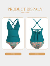 Load image into Gallery viewer, ZAFUL Womens Swimsuits Tankini Smocked 2 Piece Bathing Suit Modest Full Coverage Swimsuit Tummy Control High Waisted Slmming Adjustable Straps Tie Back Tankinis Swimwear 2025 Peacock Green XXL