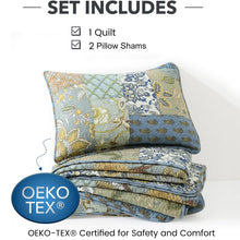 Load image into Gallery viewer, NEWLAKE Quilt Set Queen Size, 100% Cotton Patchwork Green Bohemian Quilt Sets, Reversible Bedspread Lightweight and Breathable for All Seasons, Soft Quilted Bedspread with 2 Pillow Shams