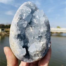 Load image into Gallery viewer, MOGEMT Large Blue Celestite Crystal Geode Raw Natural Healing Crystal Cluster Large Irregular Celestine Stone Home Decor 1.5-2.0 Lbs
