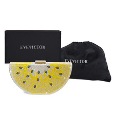 Load image into Gallery viewer, Evevictor Clutch Purse for Women, Crystal Evening Bag, Watermelon Shape Handbag, Rhinestone Money Hand Bag for Prom, Party, Date (Yellow)
