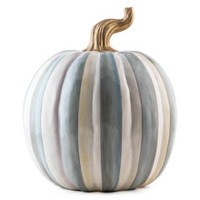 Load image into Gallery viewer, MACKENZIE-CHILDS Medium Pumpkin, Resin Halloween Home Decor, Gray-and-White Sterling Stripe