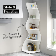 Load image into Gallery viewer, Tribesigns Corner Shelf, Modern 5-Tier Wall Corner Bookshelf, Stylish Corner Small Bookcase Storage Rack Plant Stand with Unique Shape for Living Room, Home Office, (1PC, White)