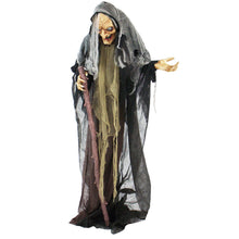 Load image into Gallery viewer, Haunted Hill Farm Life-Size Scary Poseable Talking Witch, Halloween Animatronic with Touch Activated Lights and Sound, Battery Operated Indoor or Covered Outdoor Halloween Decorations, Halloween Prop
