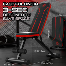 Load image into Gallery viewer, NFEET Adjustable Weight Bench for Full Body Workout, Foldable Workout Bench for Home Gym, Multi-Purpose Weight Bench with 3-Sec Folding& Fast Adjustment for Bench Press Sit up Incline Flat Decline