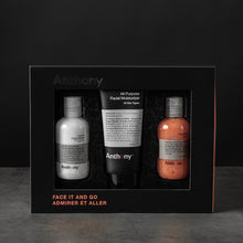 Load image into Gallery viewer, Anthony Face It & Go Kit, Set Includes Glycolic Facial Cleanser 3.4 Fl Oz. All Purpose Facial Moisturizer 3 Fl Oz. Facial Scrub 3.4 Fl Oz.