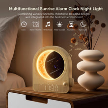 Load image into Gallery viewer, blonbar Sunrise Alarm Clocks for Bedrooms, Stepless Dimmable Moon Lamp Dual Alarm Clock Wake Up Light with 12Levels Volume for Heavy Sleepers, 10 Natural Sounds with Timer, Gifts for Women