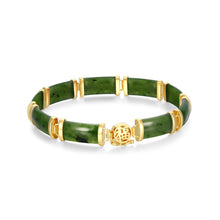 Load image into Gallery viewer, ETERNAL JADE .925 Sterling Silver 18K Yellow Gold Plated Genuine Green Jade Link Bracelets for Women - Hypoallergenic Good Fortune Chinese Motif, Elegant Nephrite Silver Bracelets for Women 7.25 inch