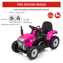 Load image into Gallery viewer, Garvee 12V 4.5Ah Kids Ride on Tractor with Trailer & Remote Control, 5Mph Speed, Toddler Electric Vehicle Car with Headlights,2+1 Gear Shift, Music, USB for 3-6 Years Children, Two 25W Motors, Rose