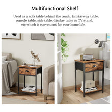 Load image into Gallery viewer, Furologee 5-Tier Bookshelf, End Table with Storage Shelf and Fabric Drawer,Industrial Display Standing Shelf Units, Wood and Metal Storage Shelf for Living Room, Bedroom, Home Office, Rustic Brown