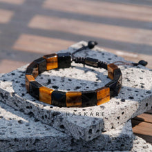Load image into Gallery viewer, Protection Crystals Beaded Bracelets for Men, HASKARE Men Beads Bracelet Unique Gift Ideas, Real Stone Tiger Eye Obsidian Bracelet for Father Son Gifts Birthday Christmas, Handmade Drawstring Men Jewe