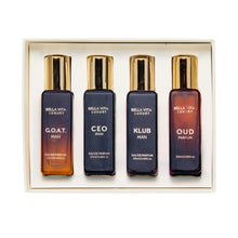 Load image into Gallery viewer, Bella Vita Luxury Long Lasting Perfume Gift Set for Man | 4x20ml | Gifts for Men | Woody, Citrusy, Oud, Premium Fragrance Scent | KLUB, OUD, CEO, G.O.A.T