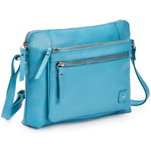 Load image into Gallery viewer, Wise Owl Accessories Small Soft Pebbled Real Leather Crossbody Handbags Purses Triple Zip Premium Sling Crossover Shoulder Bag for Women Gift (Air Blue Nappa)