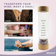 Load image into Gallery viewer, The Brave Soul Crystal Water Bottle, Slim Crystal Water Bottle Tea Infuser, Double Wall Glass for Hot and Cold Drinks. Slim Crystal Water Bottles with Crystals Inside. Eco-friendly & Relaxing Gifts
