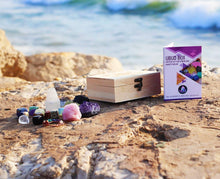 Load image into Gallery viewer, AtPerry's 16 LARGE Natural Healing Crystals Set in Wooden Box - Tumbled, Rough & Raw Crystals, Including Selenite Tower, Black Tourmaline, Amethyst, Rose Quartz, Lapiz Lazuli, Citrine & Tiger's Eye