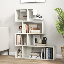 Load image into Gallery viewer, Tangkula S-Shaped Bookshelf, 5-Tier Modern Geometric Stepped Bookcase with Anti-Tipping Kits, Freestanding Corner Ladder Display Rack for Living Room Home Office (1, White)