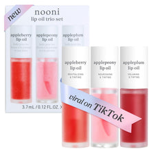 Load image into Gallery viewer, NOONI Korean Lip Oil Set - Appleberry, Applepeony & Appleplum - Long-Lasting, Moisturizing, Revitalizing - Waterproof, No Peel Off, Stocking Stuffers (3EA, 0.12 fl oz)
